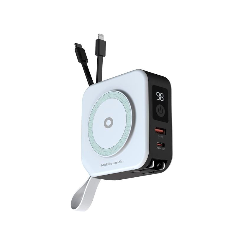 Rejse Oplader m. Powerbank - 10.000 mAh - Mobile Origin - MagSafe Kompatibel - Hvid