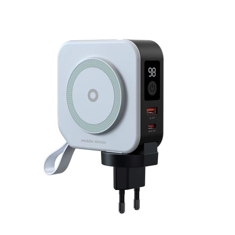 Rejse Oplader m. Powerbank - 10.000 mAh - Mobile Origin - MagSafe Kompatibel - Hvid