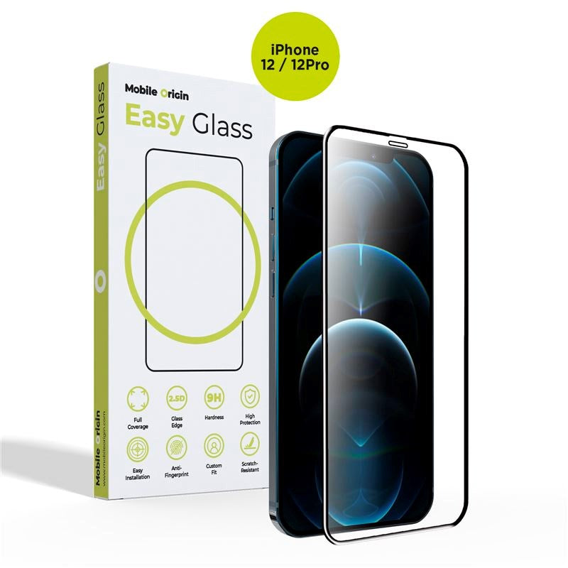 iPhone 12 / 12 Pro Mobile Origin EasyGlass Skærmbeskyttelse - Gennemsigtig / Sort Kant