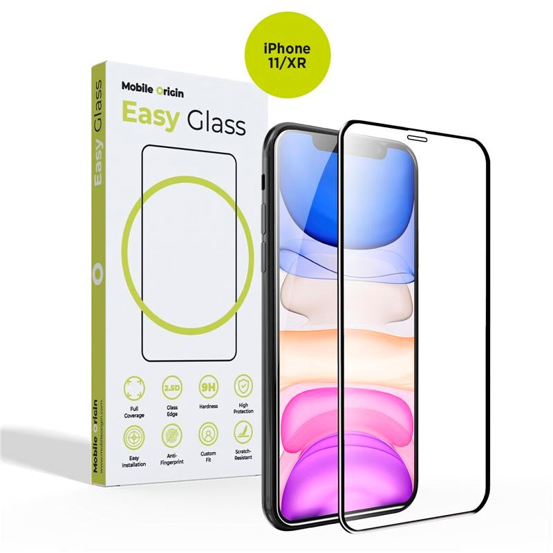 iPhone 11 / XR Mobile Origin EasyGlass Skærmbeskyttelse - Gennemsigtig / Sort Kant