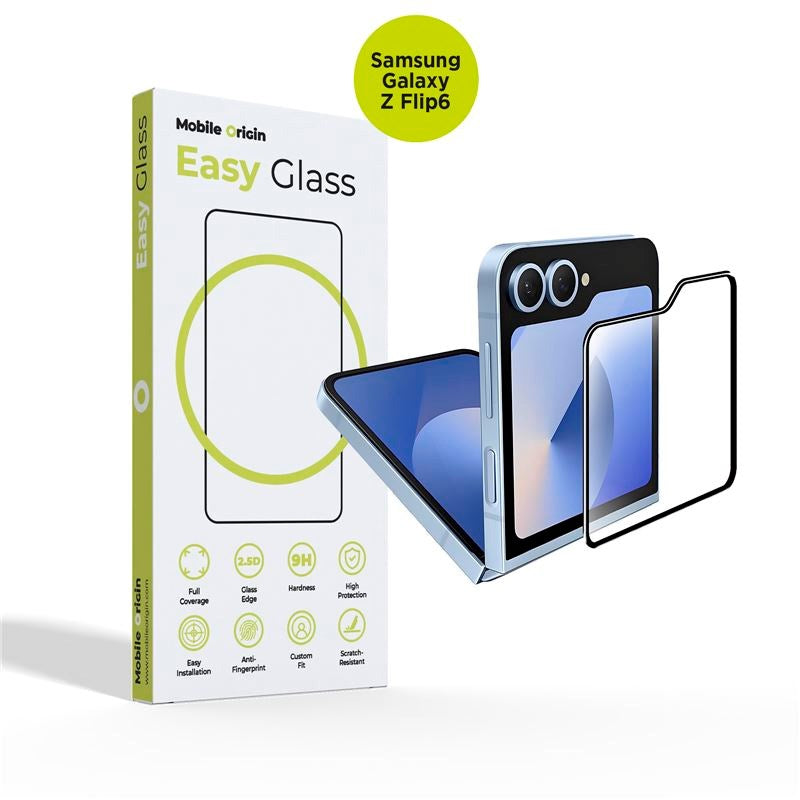 Samsung Galaxy Z Flip7 FE / Flip6 Mobile Origin EasyGlass Skærmbeskyttelse - Gennemsigtig / Sort Kant