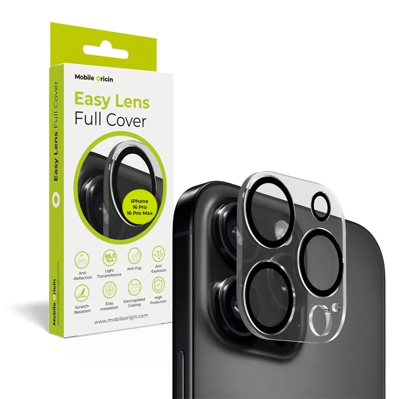 iPhone 16 Pro / 16 Pro Max Mobile Origin Hærdet Glas Kameralinsebeskyttelse - Gennemsigtig / Sort Kant