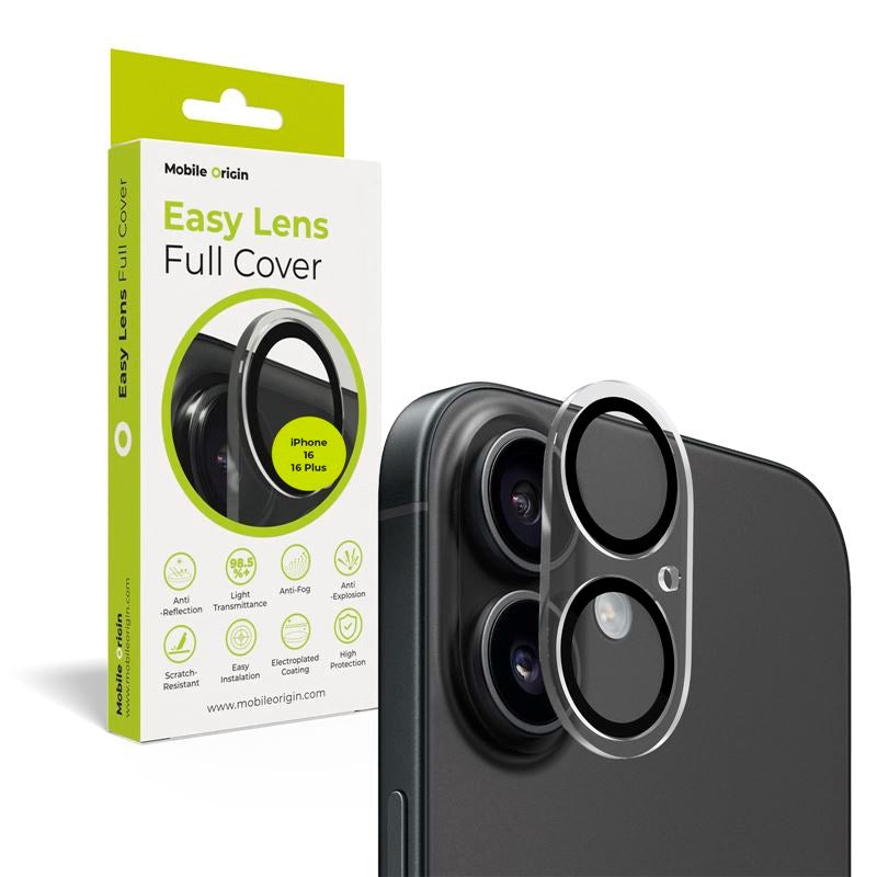 iPhone 16 / 16 Plus Mobile Origin Hærdet Glas Kameralinsebeskyttelse - Gennemsigtig / Sort Kant