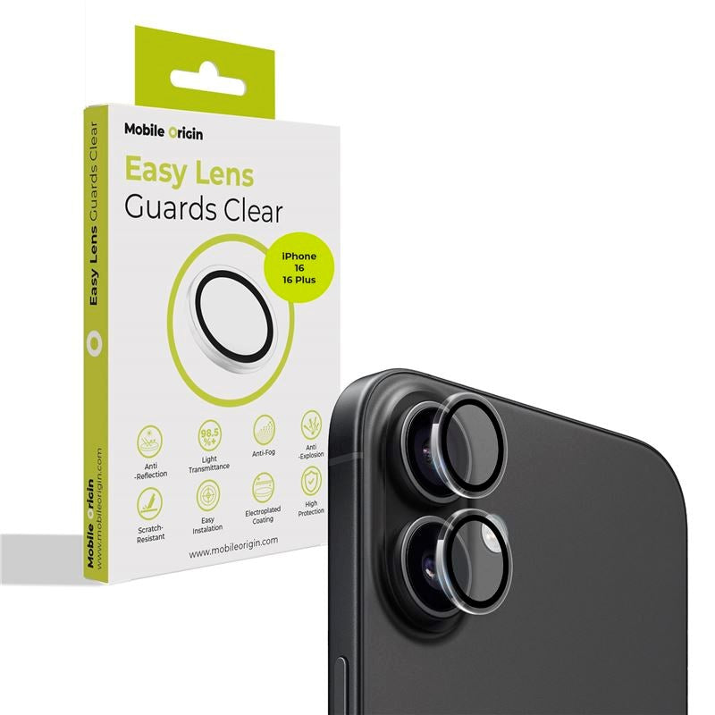 Mobile Origin Easy Lens Guard - Gennemsigtig Kameralinsebeskytter - iPhone 16/16 Plus