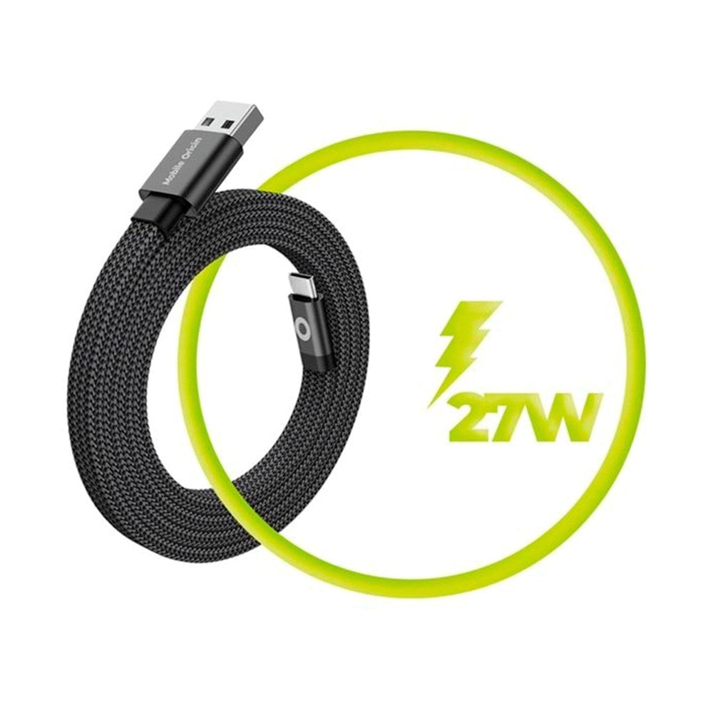 Mobile Origin - 1m Fladt Magnetisk USB-A til USB-C Kabel - Sort