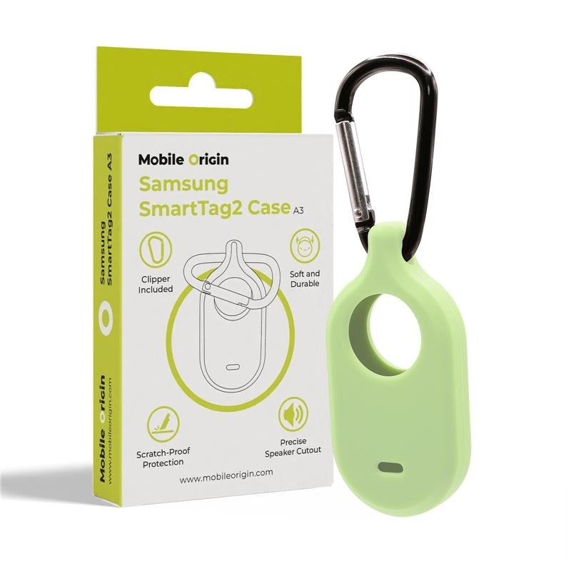 Samsung Galaxy SmartTag2 Mobile Origin Silikone Case - inkl. Karabinhage - Selvlysende Grøn