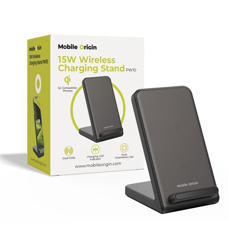 Mobile Origin PW10 Trådløs Oplader m. 15W - Qi Kompatibel - Sort