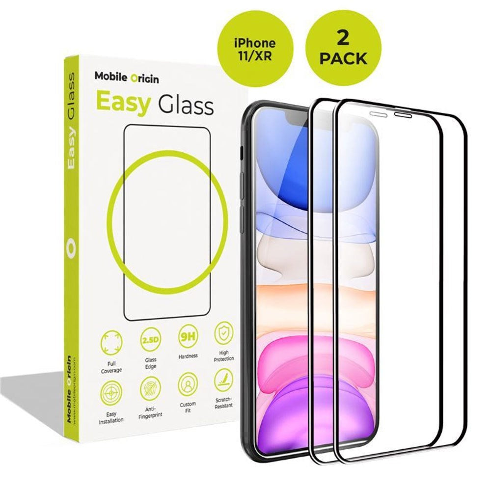 iPhone 11 / XR Mobile Origin EasyGlass Skærmglas - 2 stk - Gennemsigtig / Sort Kant