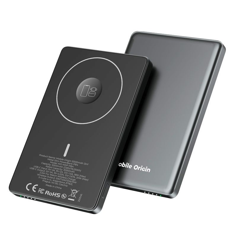 Mobile Origin 3-i-1 Slim Powerbank 5000mAh - m. MagSafe & Hurtig Opladning