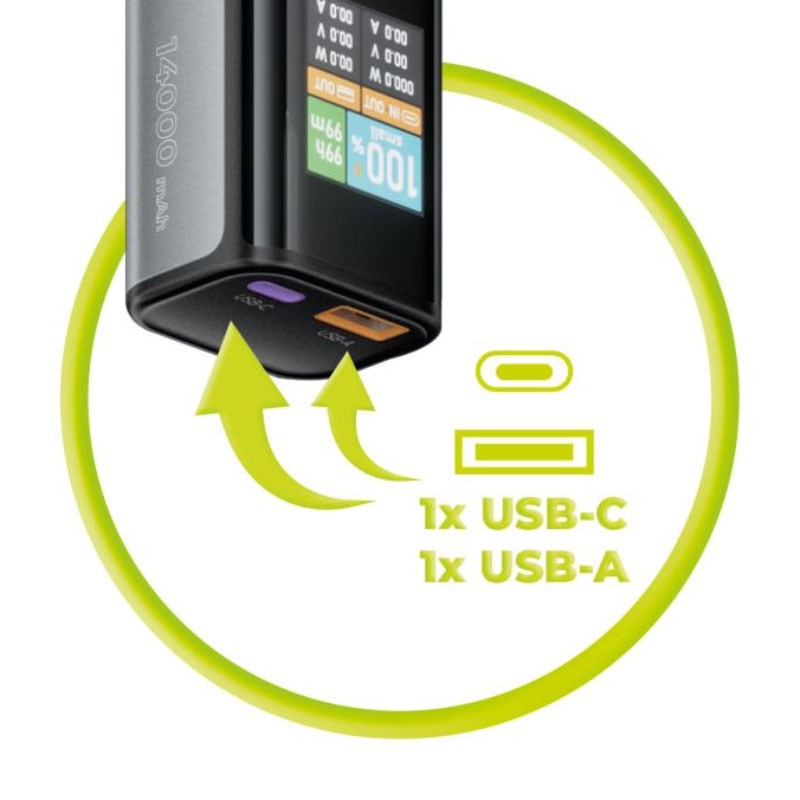 Mobile Origin PowerBank m. Display - 14.000 mAh / 100W - Grå