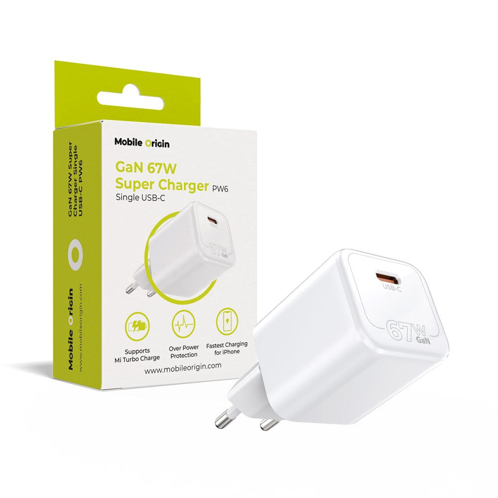 Mobile Origin - 67W Vægoplader m. 1 x USB-C - Hvid