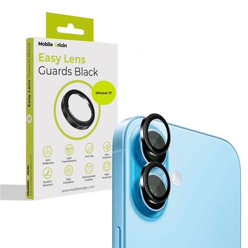 Mobile Origin iPhone 17 Kameralinseglas inkl. Monteringsværktøj - Sort