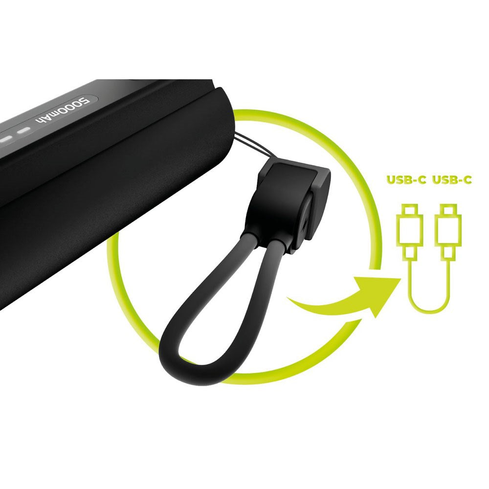 Mobile Origin Kompakt PowerBank - Lommelygte & USB-C Kabel - 5000 mAh - Sort