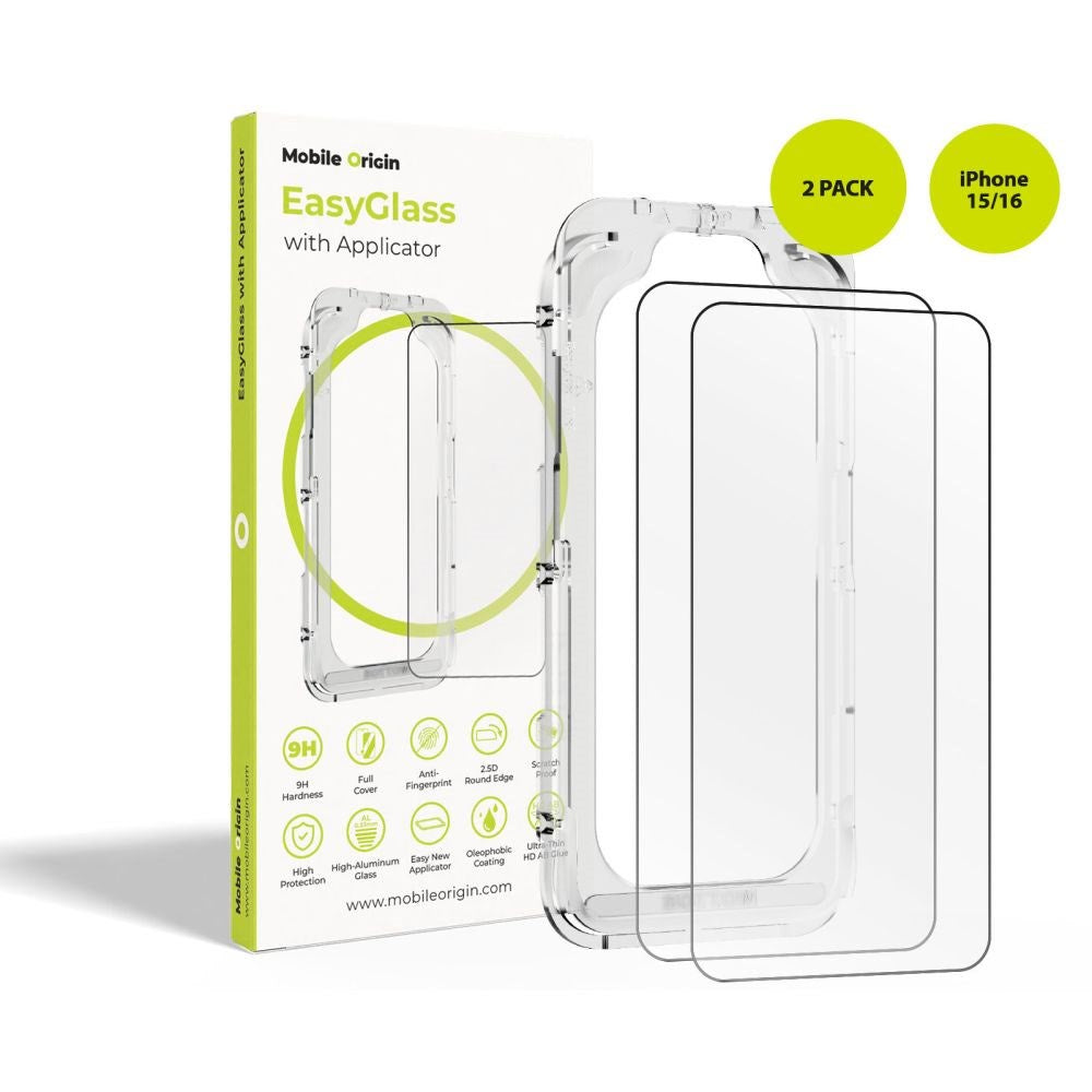 iPhone 16 / 15 - Mobile Origin EasyGlass Skærmbeskyttelse - 2 stk. - Gennemsigtig