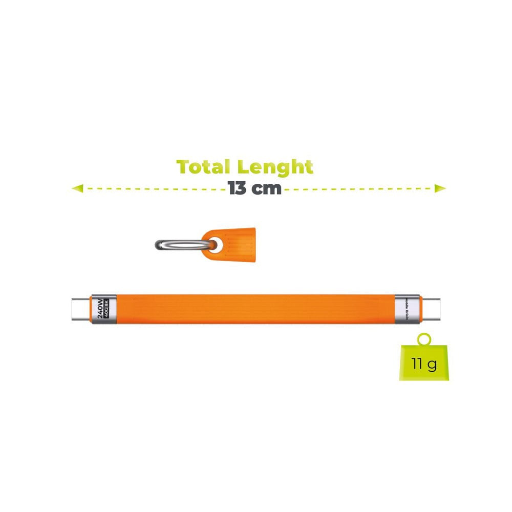 Mobile Origin 240W USB-C til USB-C Kabel m. Nøglering - 13cm - Orange