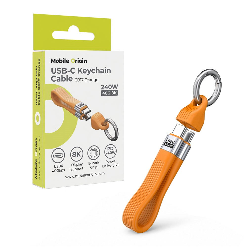 Mobile Origin 240W USB-C til USB-C Kabel m. Nøglering - 13cm - Orange