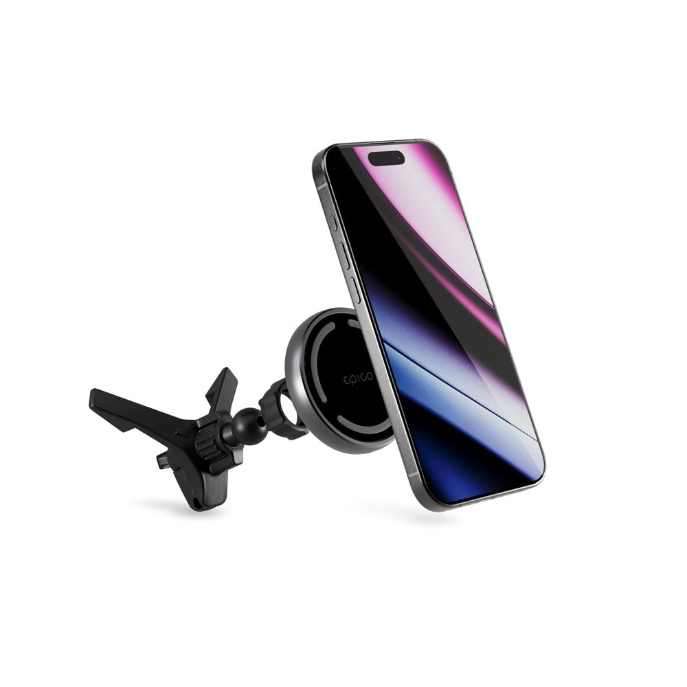 Epico Magnetisk Biloplader m. 15W Trådløs Opladning - MagSafe Kompatibel - Sort