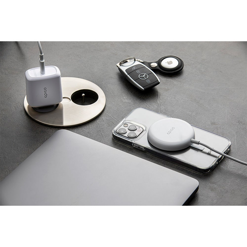 Epico 15W Magnetisk Trådløs Oplader m. 20W PD Vægoplader - MagSafe Kompatibel - Hvid