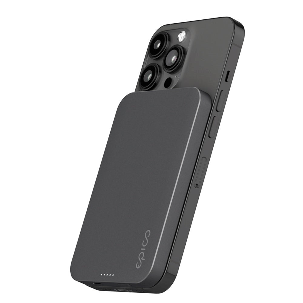 Epico 20W Aluminium Trådløs Magnetisk Powerbank 5.000 mAh m. USB-C Kabel - MagSafe Kompatibel - Space Grey