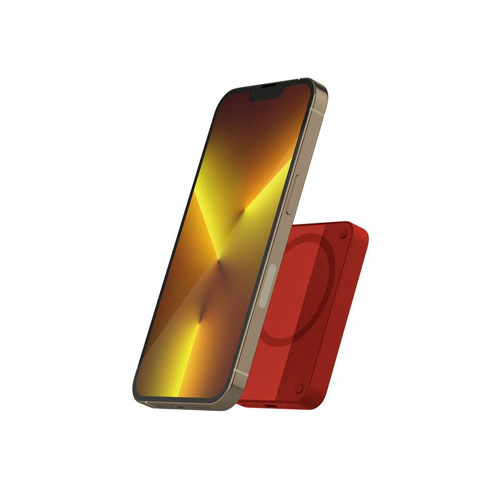 Epico 15W Trådløs Magnetisk Powerbank 4.200 mAh m. USB-C & Lightning Kabel - MagSafe Kompatibel - Rød