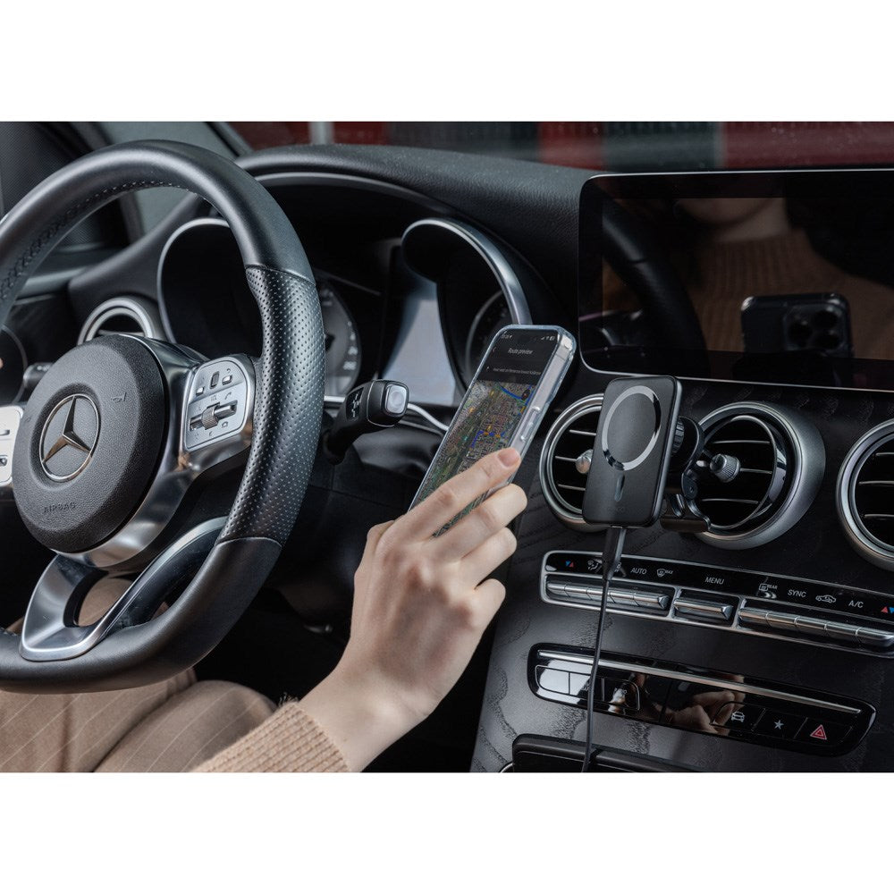 Epico Magnetisk Mobilholder til Bil m. 7.5W Trådløs Opladning - MagSafe Kompatibel - Sort