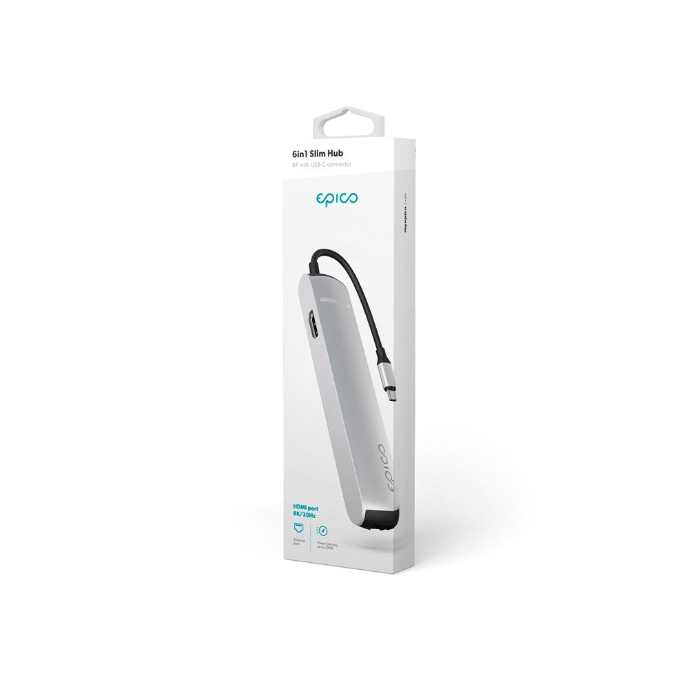 Epico 6-i-en Slim 8K USB-C Adapater - Sølv