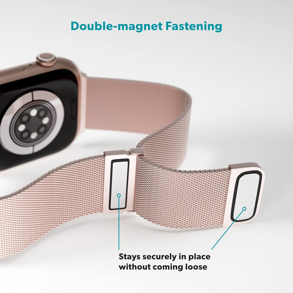 Apple Watch (42/44/SE/45/46/49mm) Epico Milanese+ (Plus) Rem i Rustfri Stål - Rose Gold