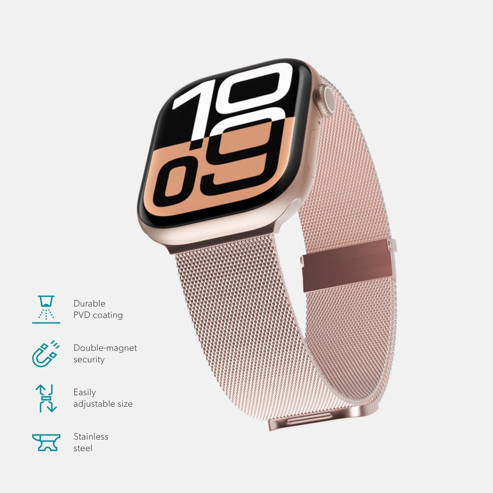 Apple Watch (42/44/SE/45/46/49mm) Epico Milanese+ (Plus) Rem i Rustfri Stål - Rose Gold - (DEMO)
