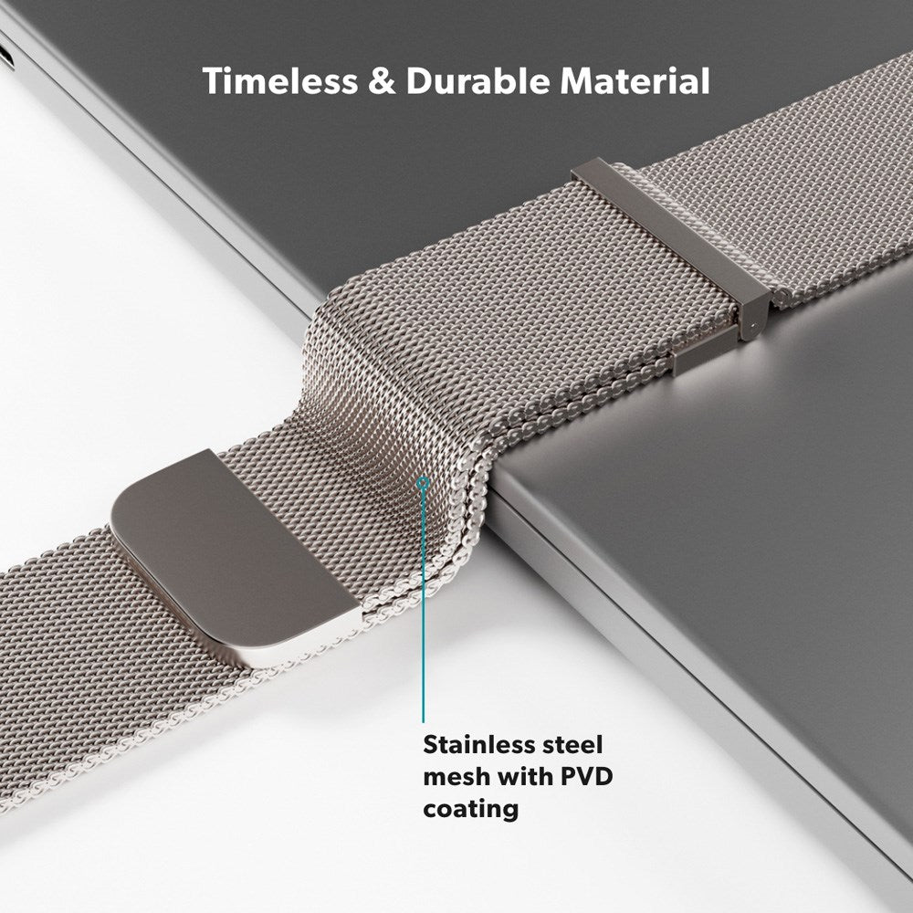 Apple Watch (42/44/SE/45/46/49mm) Epico Milanese+ (Plus) Rem i Rustfri Stål - Starlight