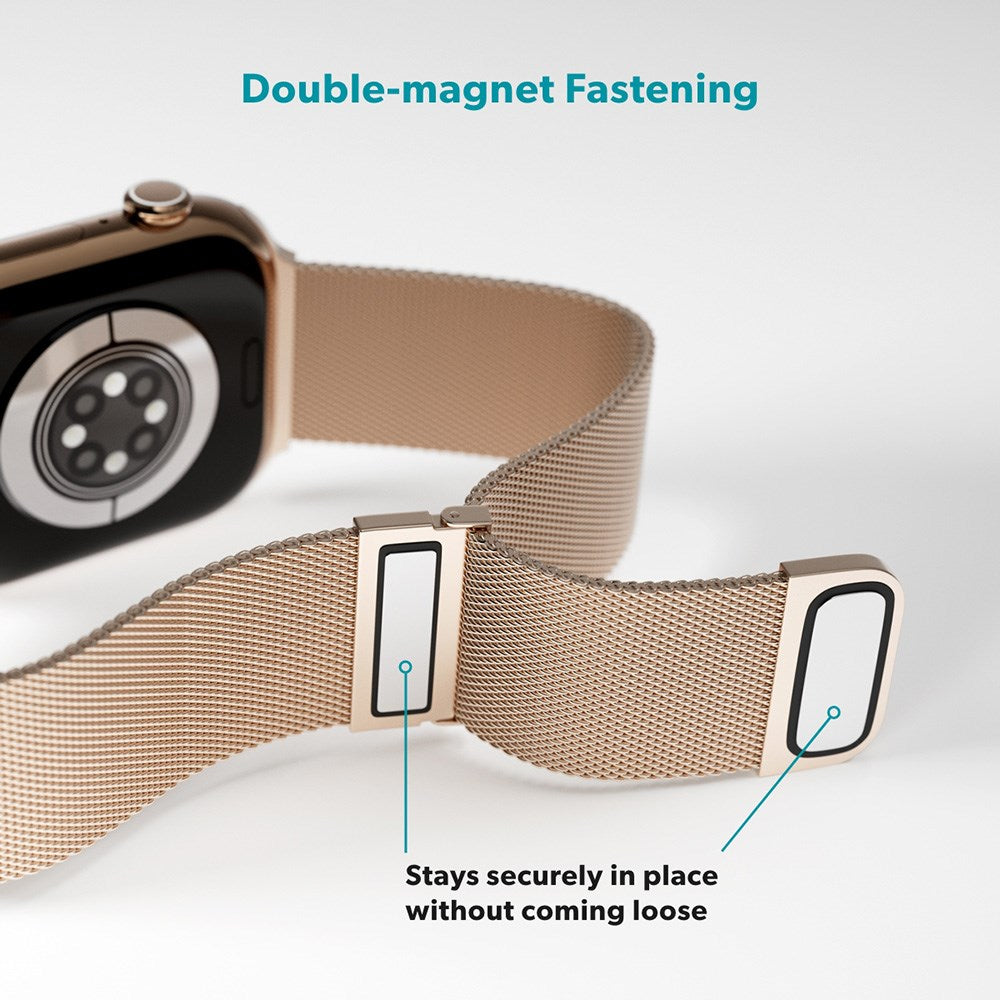 Apple Watch (42/44/SE/45/46/49mm) Epico Milanese+ (Plus) Rem i Rustfri Stål - Gold