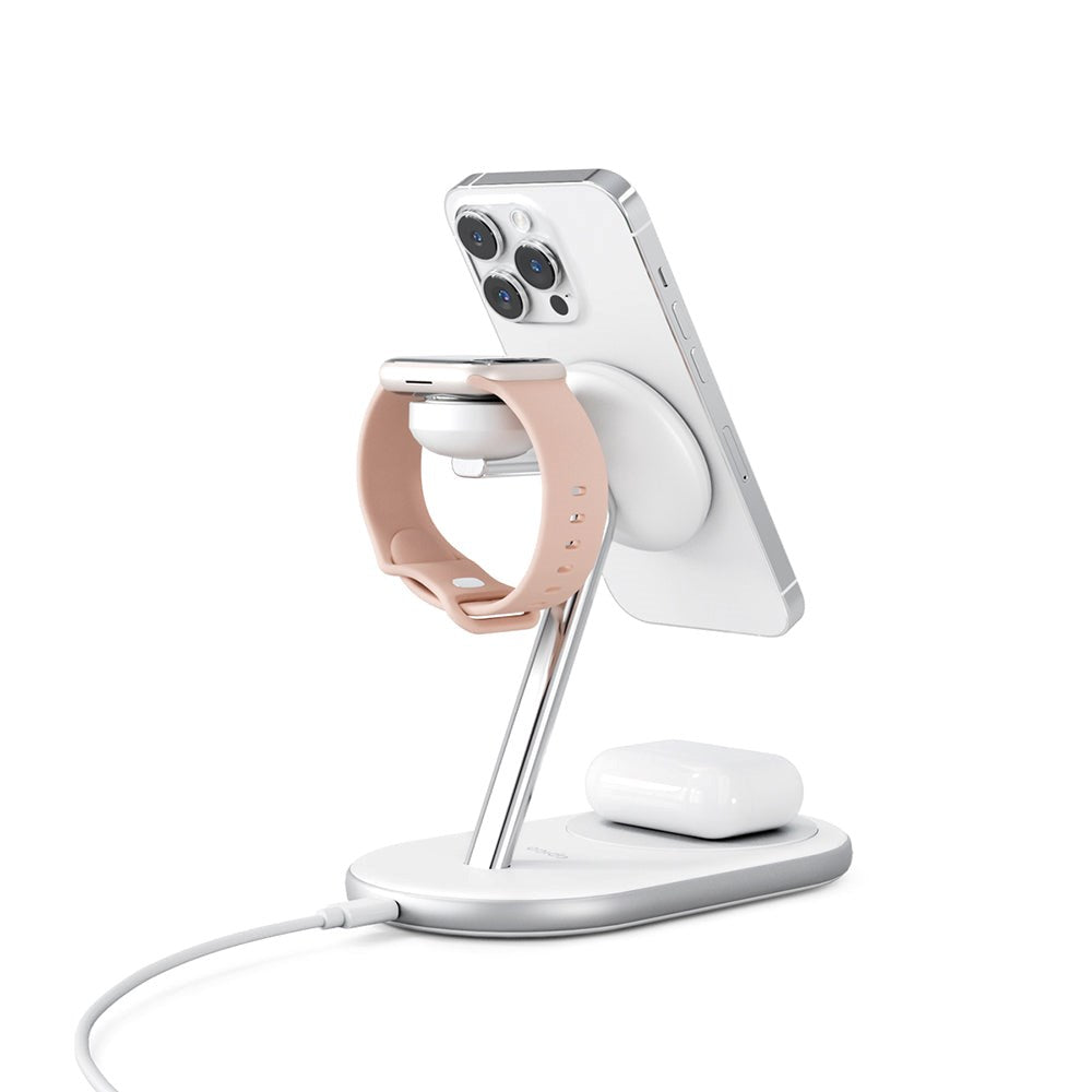 Epico Charging Stand - 3-in-1 15W Trådløs Oplader - MagSafe Kompatibel - Hvid - (DEMO)
