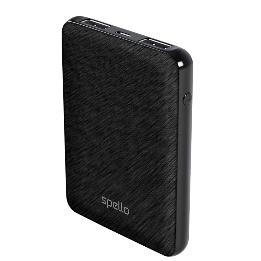 Spello Pocket Powerbank 10W m. 2 x USB-A - 5.000 mAh - Sort