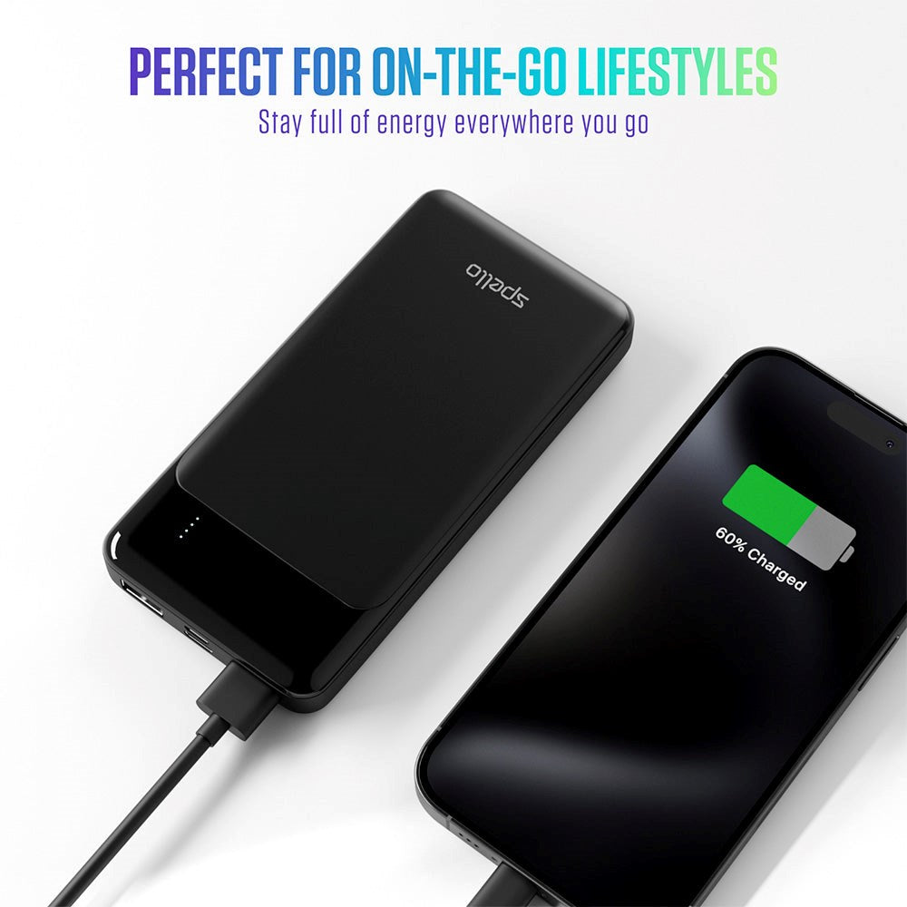 Spello Thin 10W Powerbank m. 2 x USB-A & 1 x USB-C - 10.000 mAh - Sort