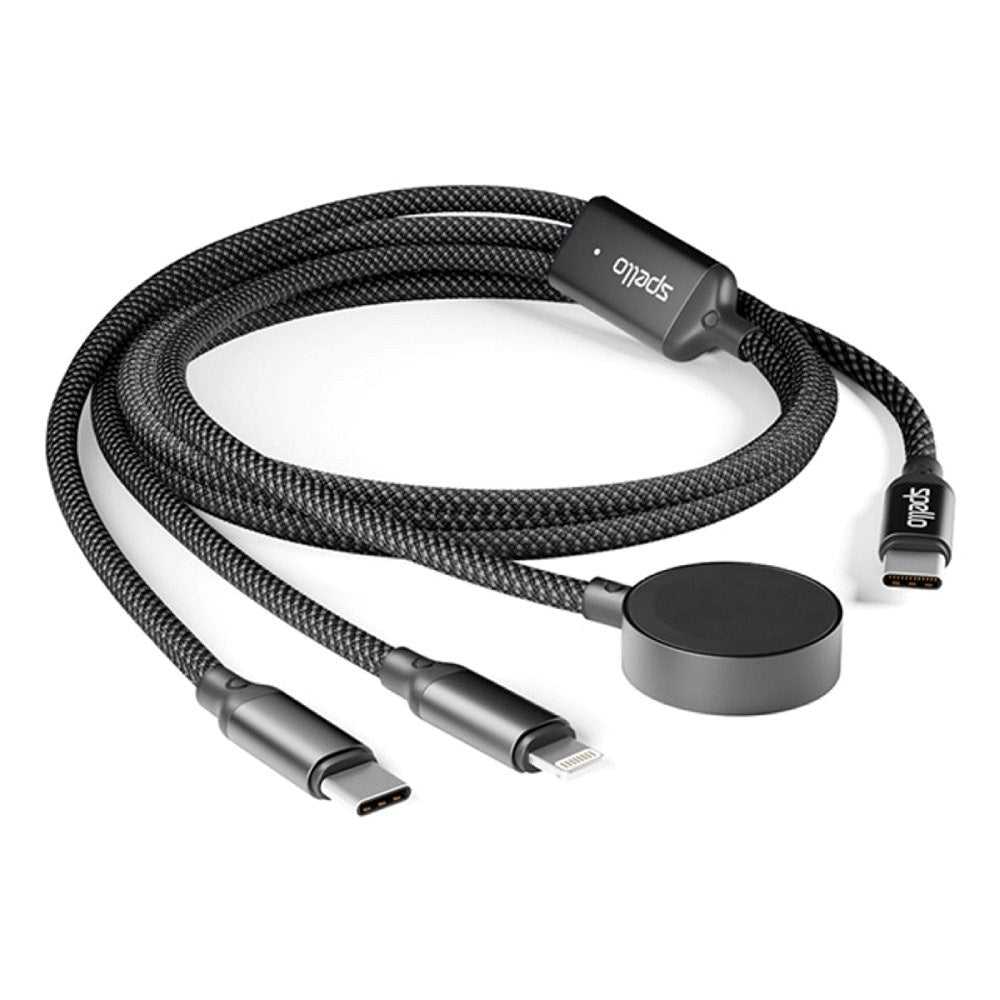 Spello 3-i-1 Multi-USB-C Kabel m. USB-C & Lightning & Apple Watch Oplader - Sort