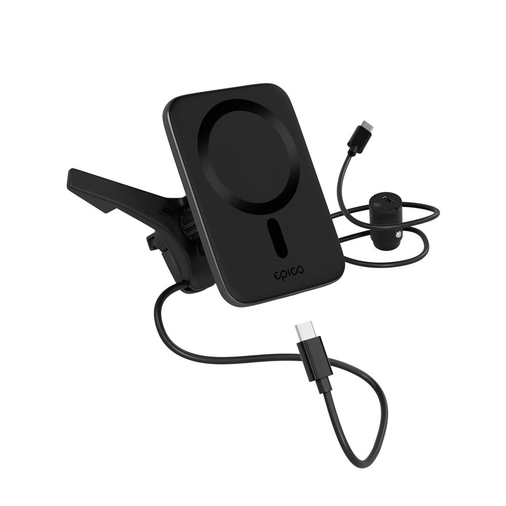 Epico Qi2 Mag+ Mobiloplader til Bil - 15W Trådløs Opladning - MagSafe Kompatibel - Sort