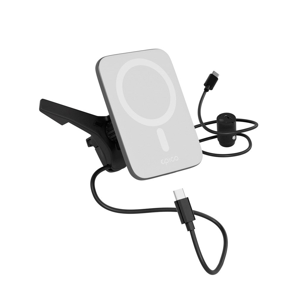 Epico Qi2 Mag+ Mobiloplader til Bil - 15W Trådløs Opladning - MagSafe Kompatibel - Hvid