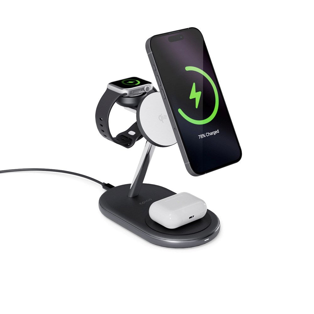 Epico 3-in-1 Trådløs Oplader 15W m. USB-C til USB-C Kabel og PD Vægoplader - MagSafe Kompatibel - Sort