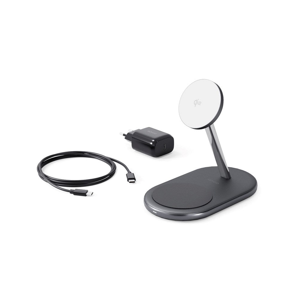 Epico 2-in-1 Trådløs Oplader 15W m. USB-C til USB-C Kabel og PD Vægoplader - MagSafe Kompatibel - Sort