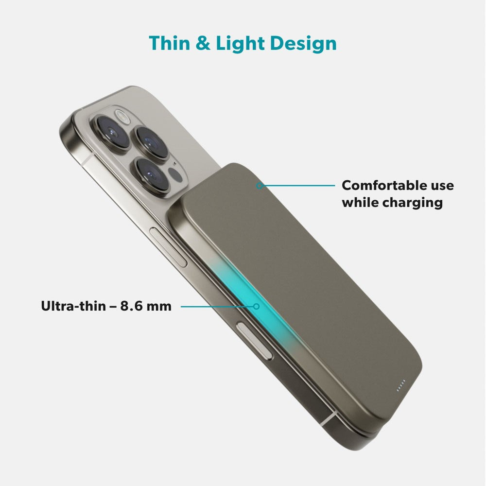 Epico 15W UltraPack EM51 5000 mAh Slim Alu Mag+ Power Bank - m. USB-C - Qi2 / MagSafe Kompatibel - Titanium
