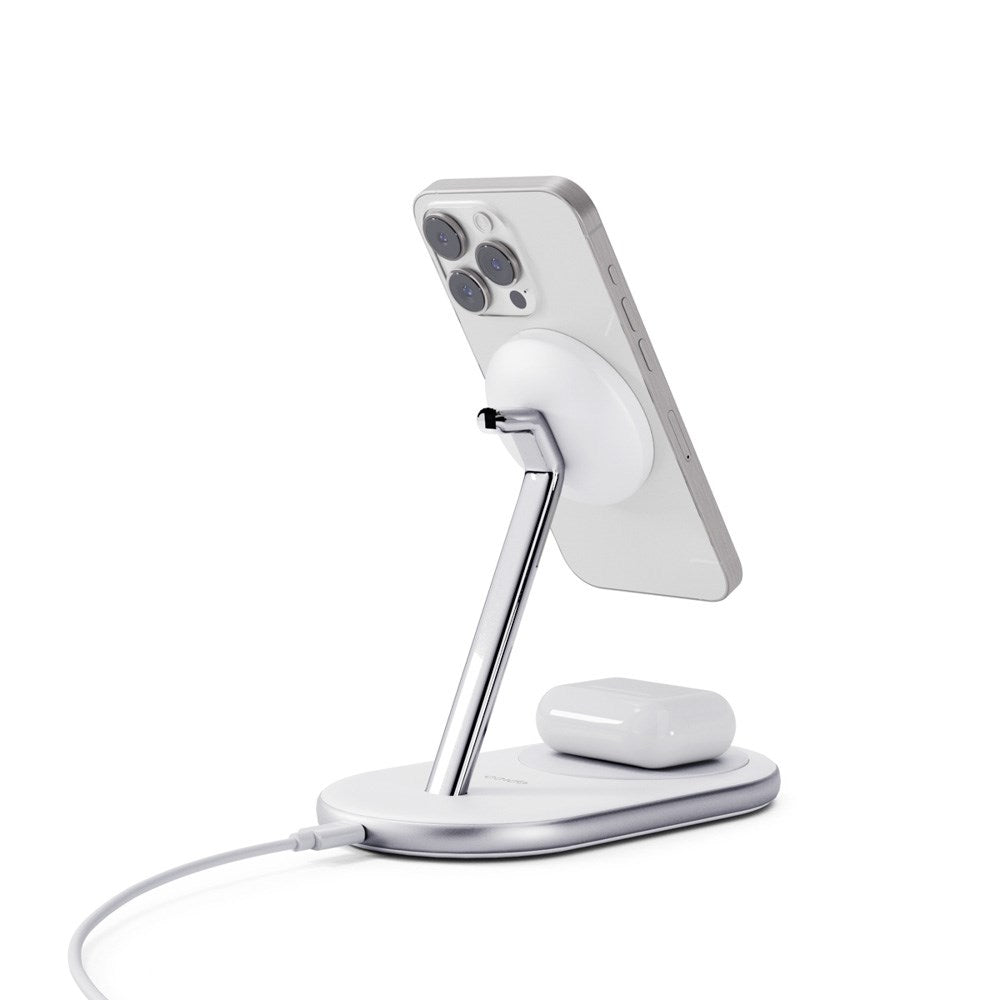 2-i-1 Mag+ Trådløs Oplader - Epico UltraBase EX40 Qi2 - MagSafe Kompatibel - Hvid