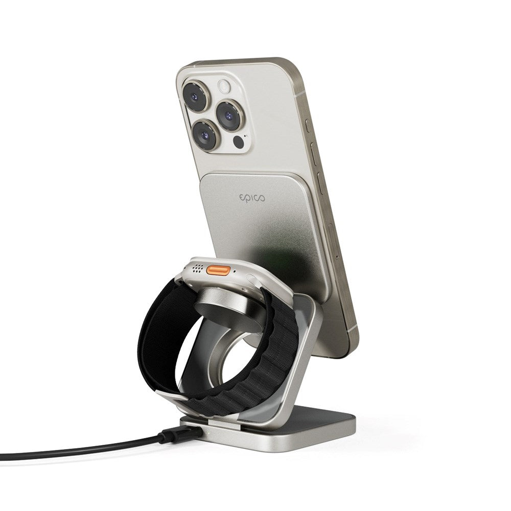 Epico Foldbar 15W 3-i-1 Magnetisk Oplader - Mobil / AirPods / Apple Watch - Sølv