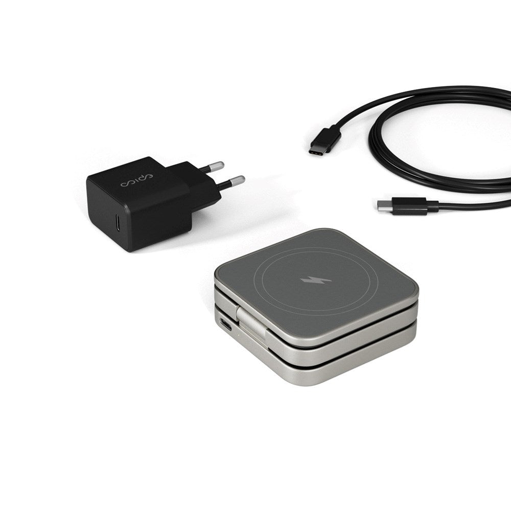 Epico Foldbar 3-i-1 Magnetisk Oplader 15W og Mobilholder - Sølv - (DEMO)