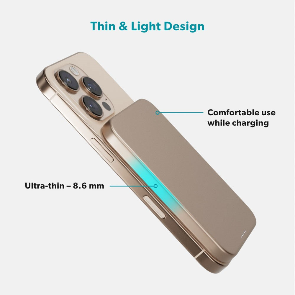 Epico 15W UltraPack EM51 5000 mAh Slim Alu Mag+ Power Bank - m. USB-C - Qi2 / MagSafe Kompatibel - Desert Titanium