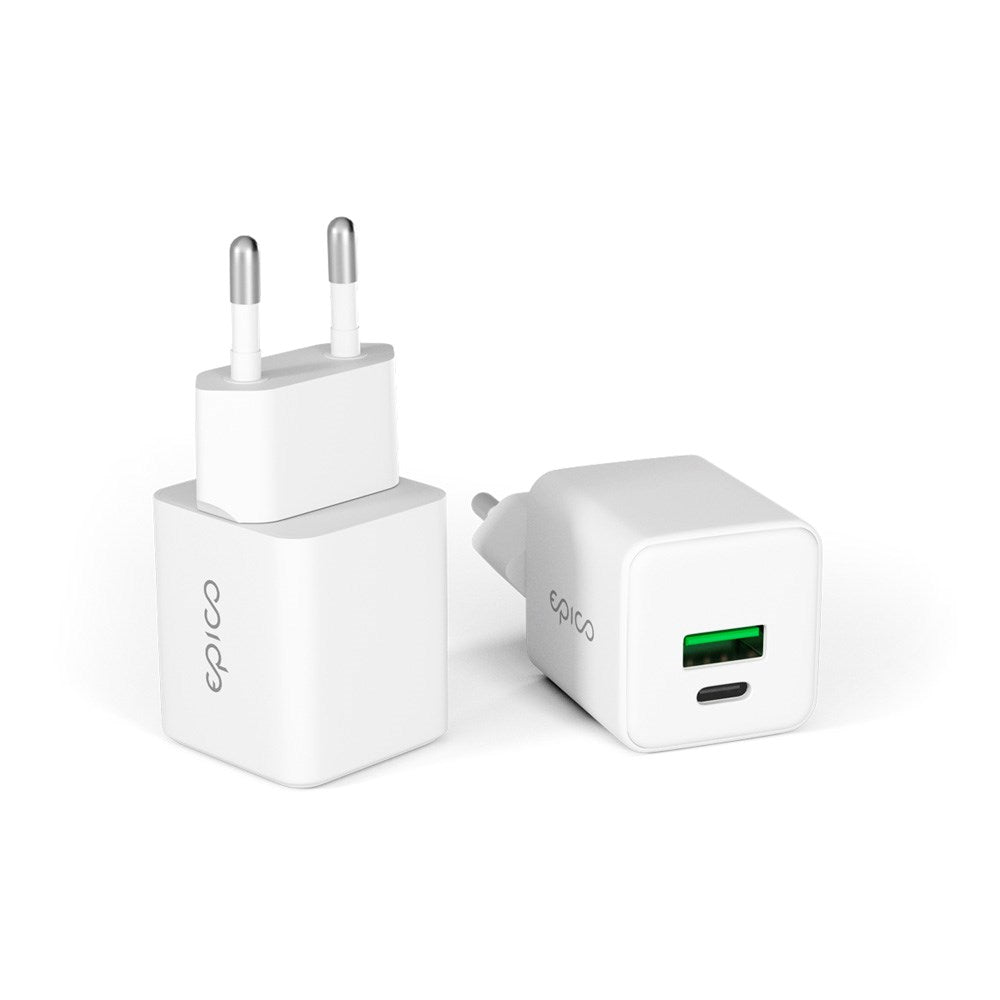 Epico UltraBoost GaN 20W Vægoplader m. 1x USB-C / 1x USB-A - Hvid