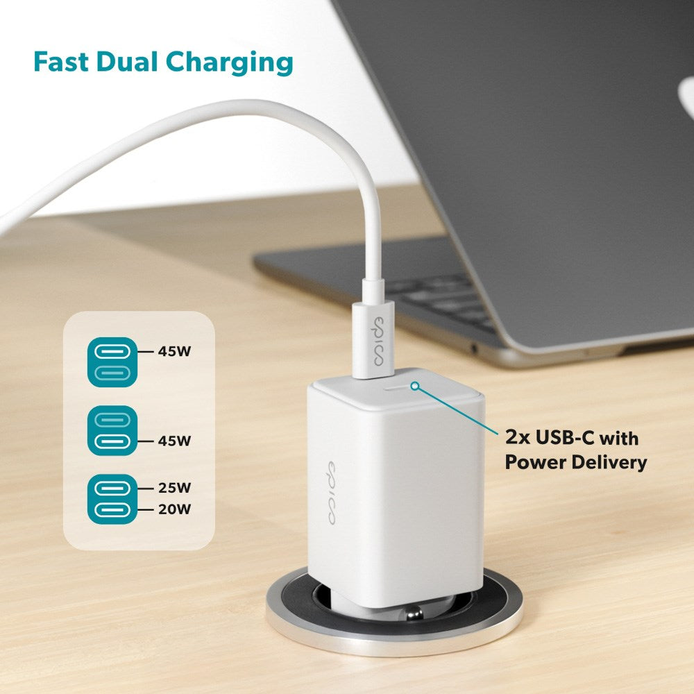 Epico UltraBoost GaN 45W Vægoplader m. 2x USB-C - Hvid