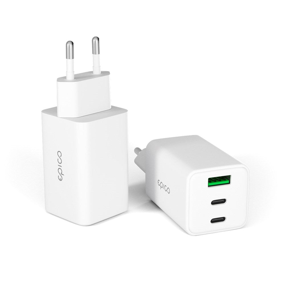 Epico UltraBoost GaN 65W Vægoplader m. 2x USB-C / 1x USB-A - Hvid