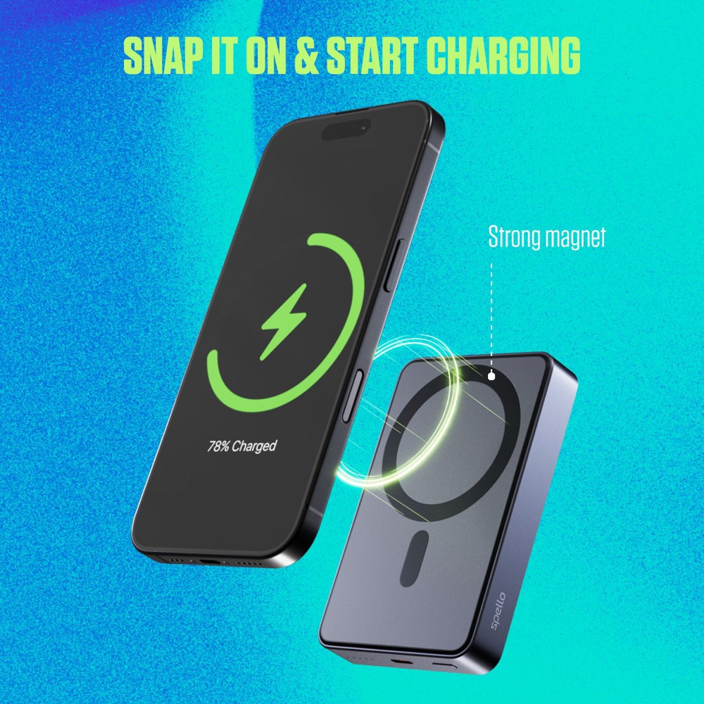 Spello ForcePack 10.000mAh Power Bank 15W m. USB-C - MagSafe Kompatibel - Mørkegrå