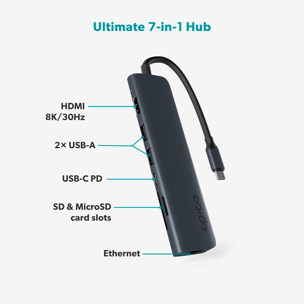 7-i-1 Multimedia Hub 8K - Epico - Midnight
