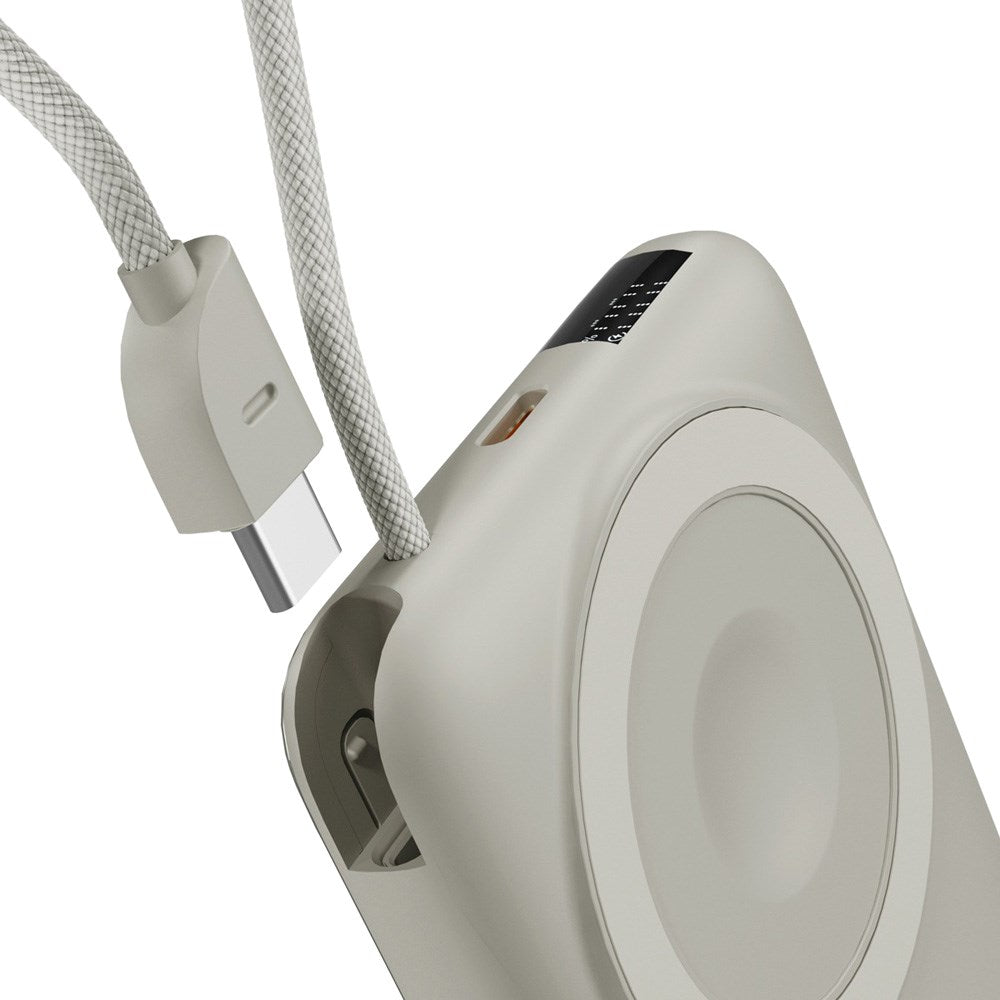 Epico UltraPack 22,5W Powerbank 10.000mAh m. Indbygget Udtrækkeligt USB-C Kabel - MagSafe / Qi2 Kompatibel - Grå