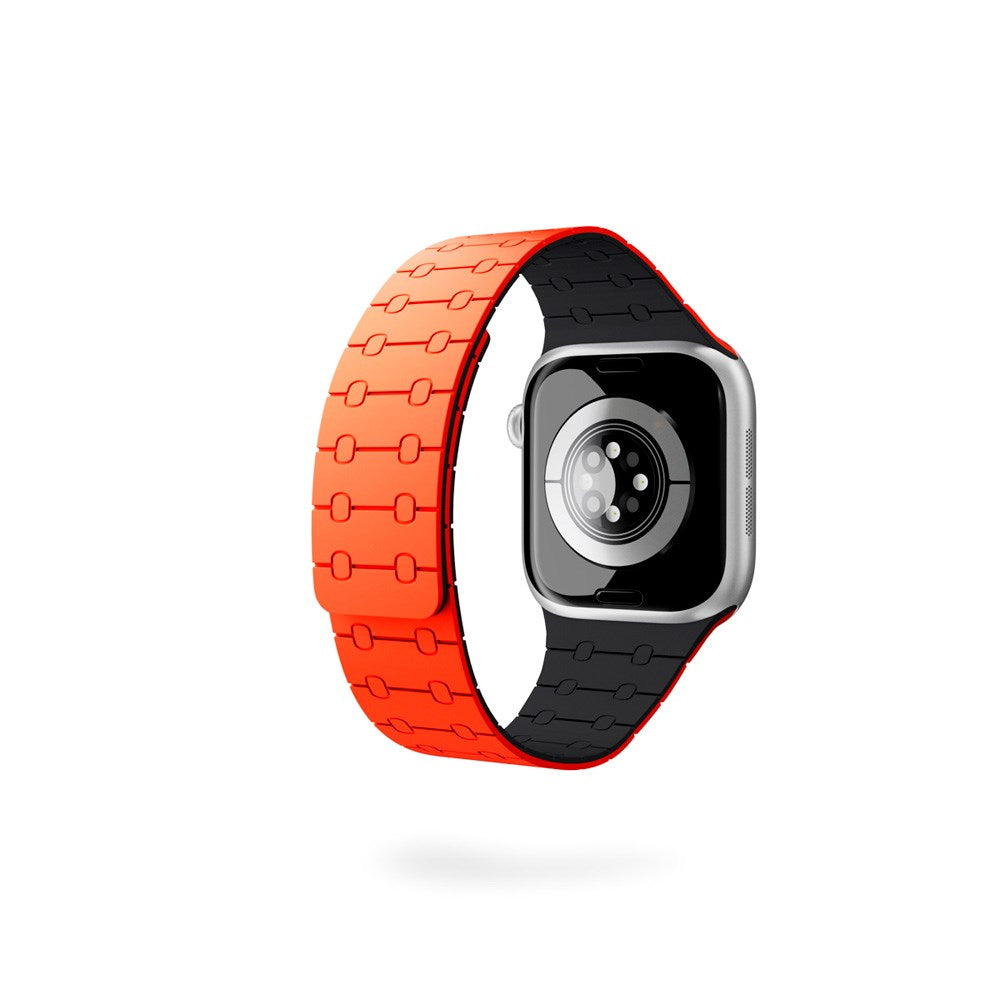 Apple Watch (42/44/SE/45/46/49) Epico Magnetic+ Silikone Urrem - Orange / Sort